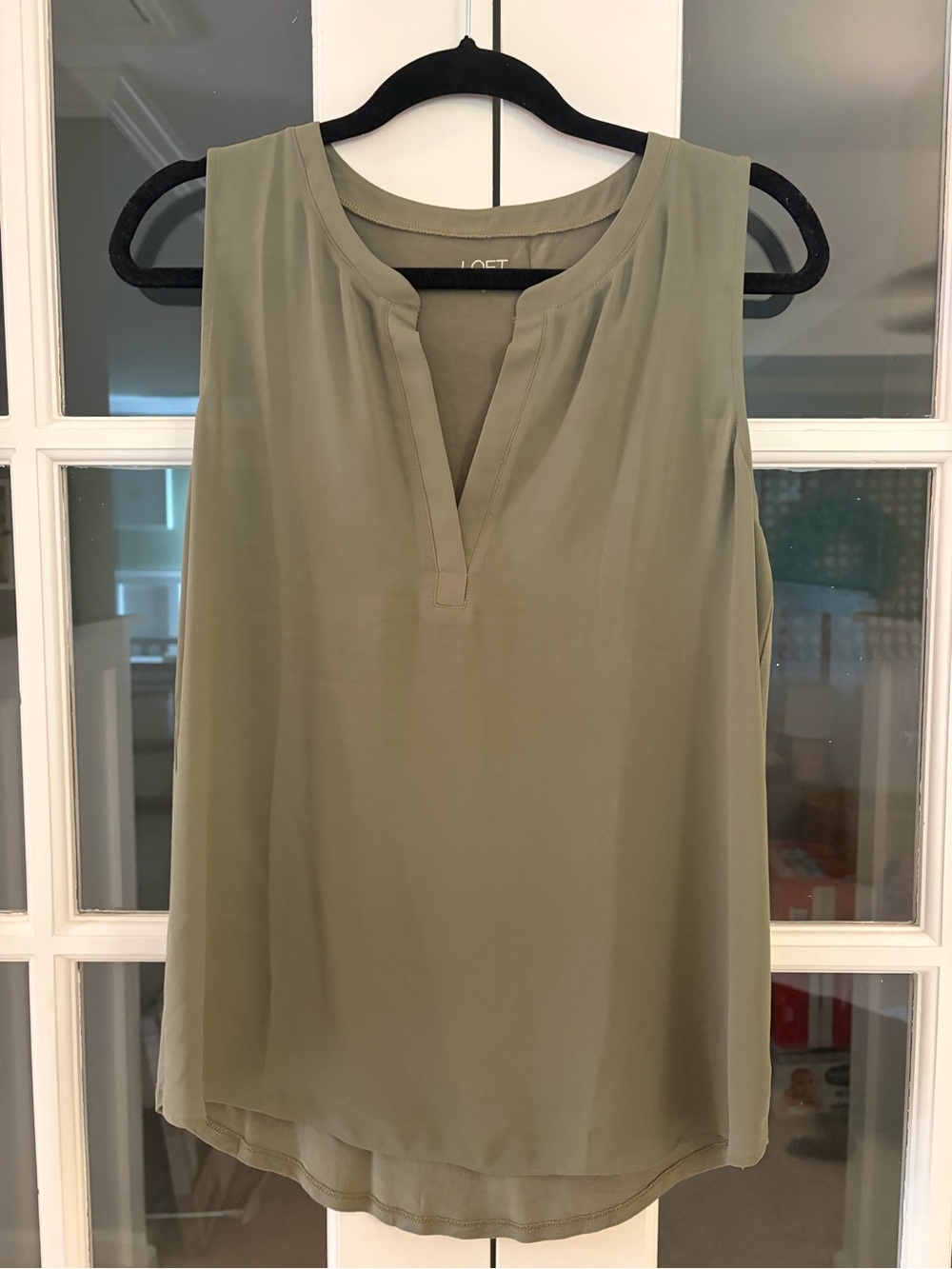 LOFT Olive Sleeveless Split-Neck Camisole
